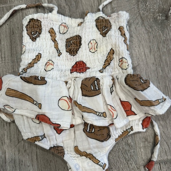 Angel Dear Other - Newborn Infant Tie Strap Smocked Baseball Bubble dress